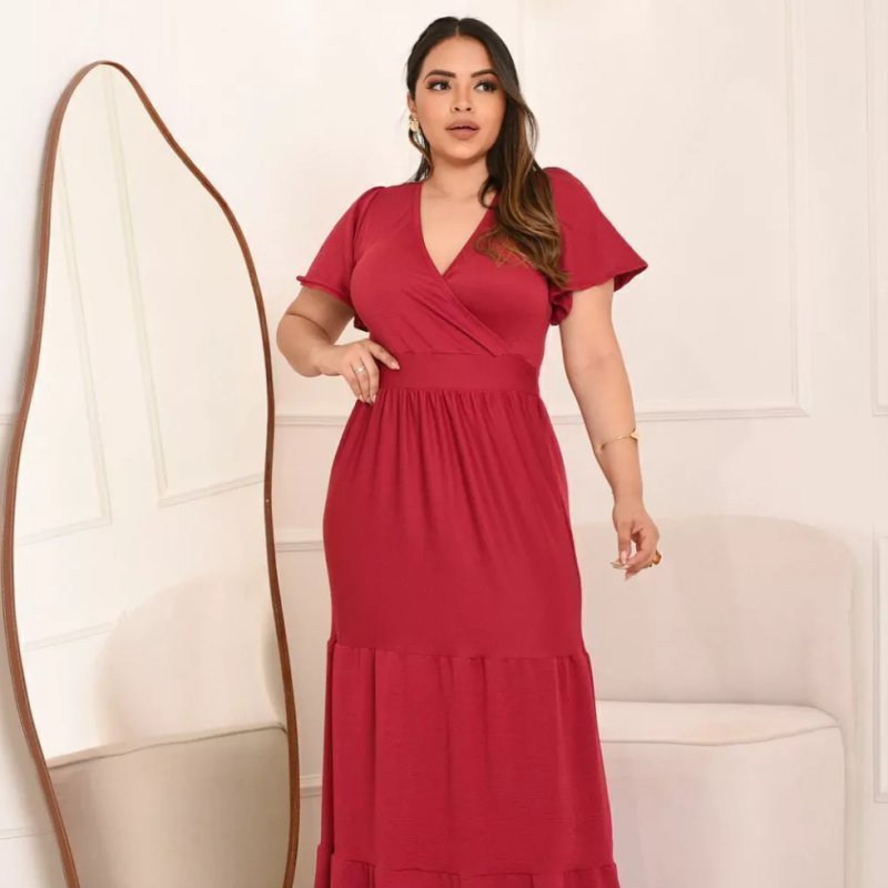 Vestido Longo Crepe Firenze Marsala - Angélica